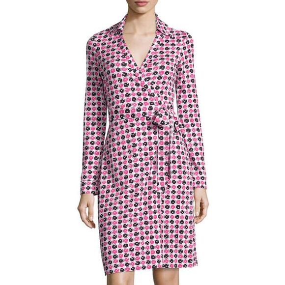Diane Von Furstenberg Dresses & Skirts - Diane von Furstenberg DVF NWT Jeanne Pink & Black Print Long Sleeve Wrap Dress